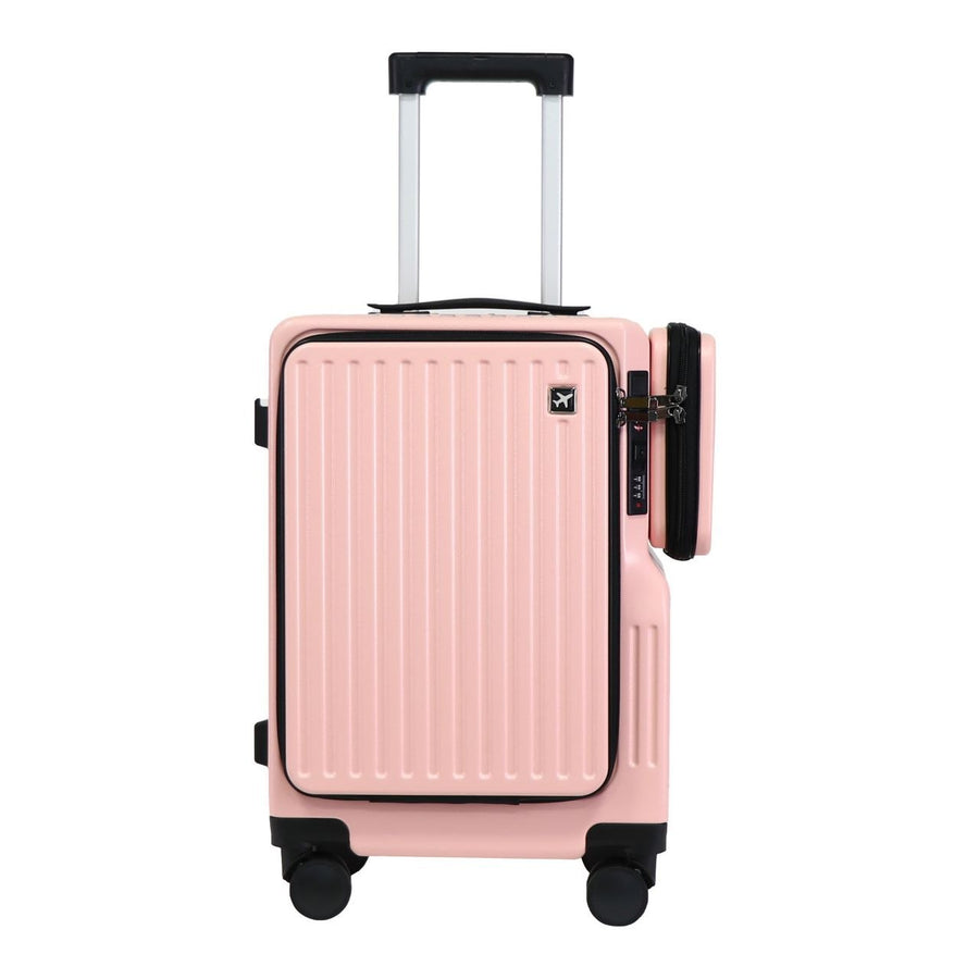 Valise cabine 20 pouces rose Dingtian, vue de face avec pochette latérale