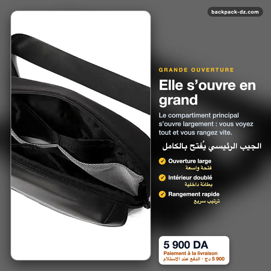 Compartiment principal grand ouvert