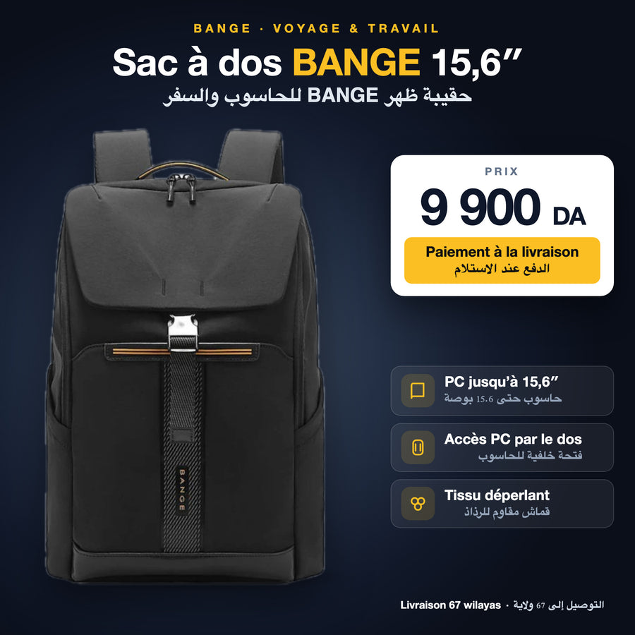 Sac à dos BANGE voyage et PC 15,6″ – 9 900 DA, paiement à la livraison