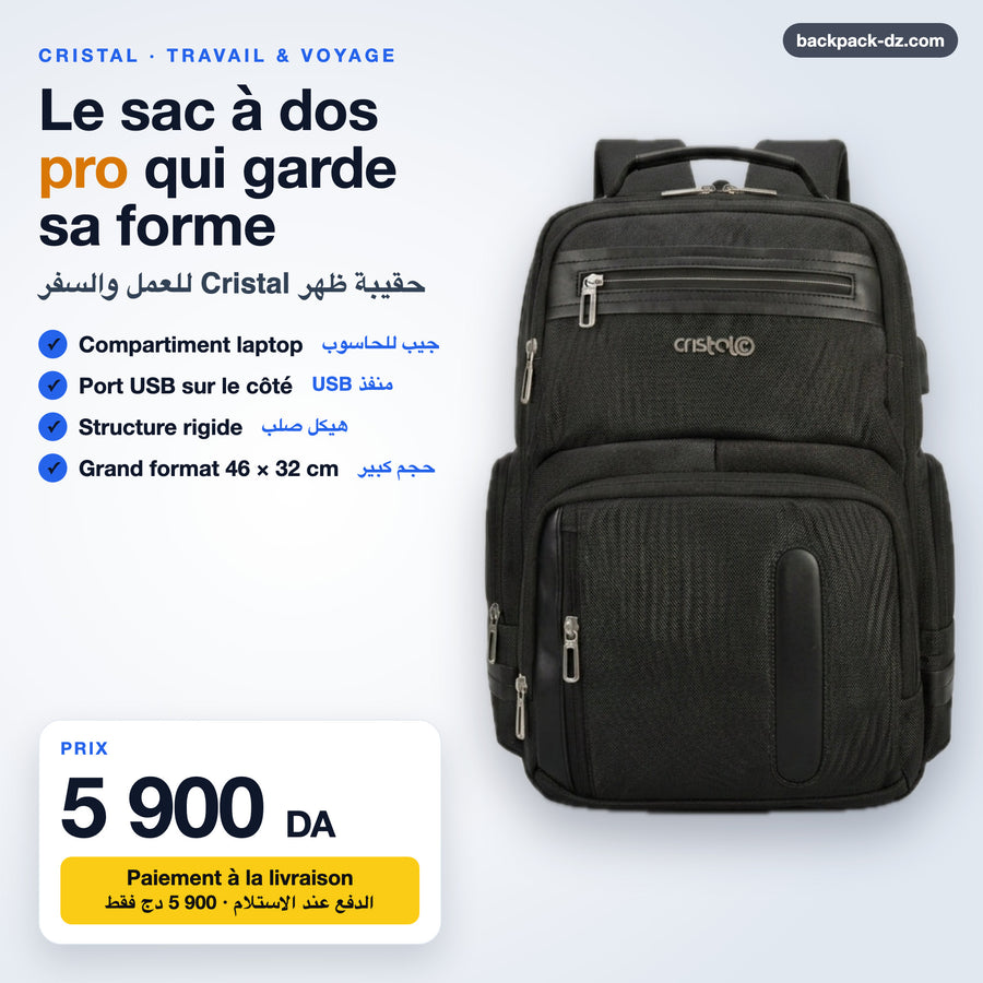 Sac à dos Cristal travail et voyage avec port USB – 5 900 DA
