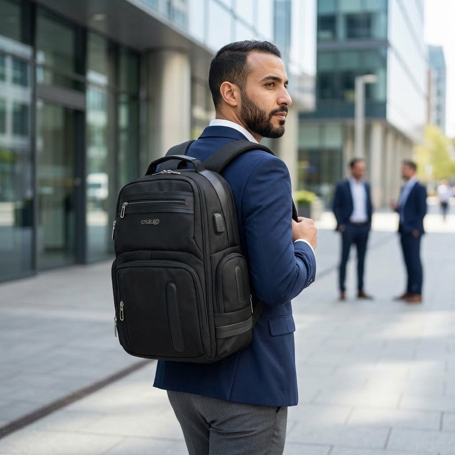 Homme portant le sac à dos Cristal en ville