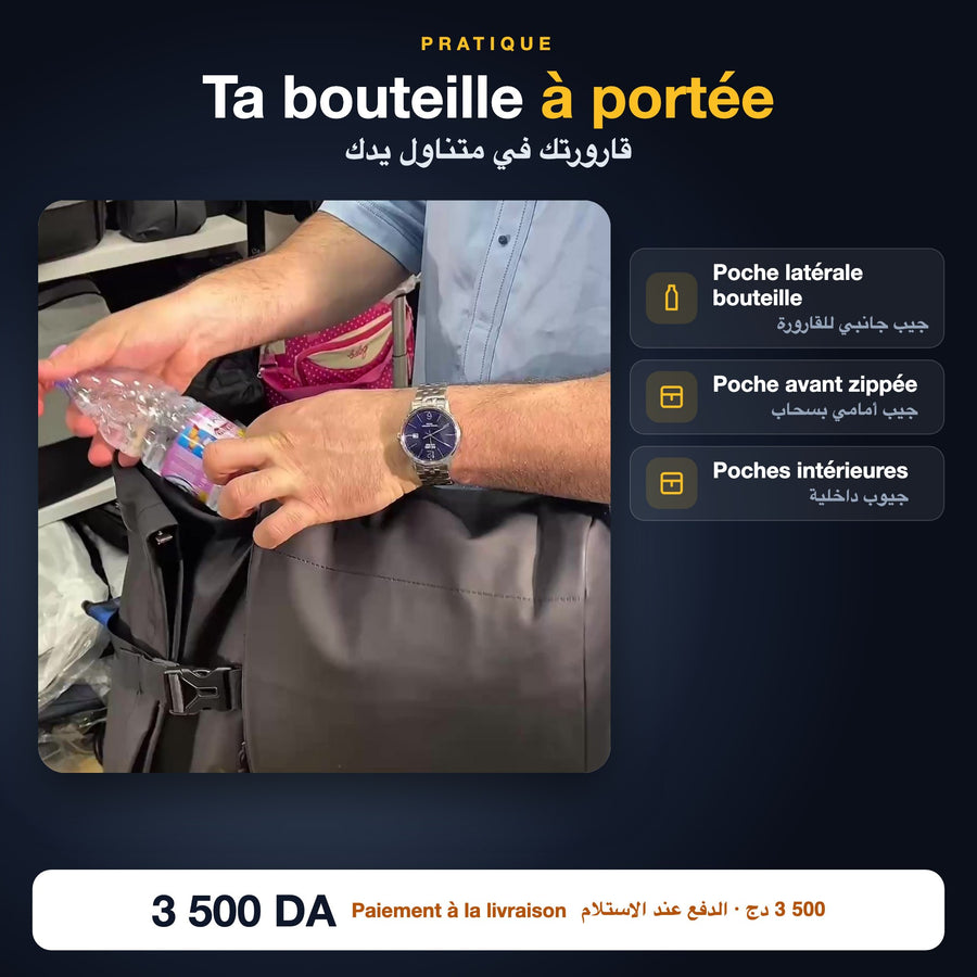 Poche latérale pour bouteille du sac à dos enroulé
