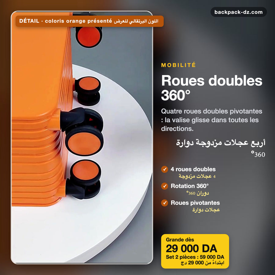 Roues doubles 360° de la valise rigide