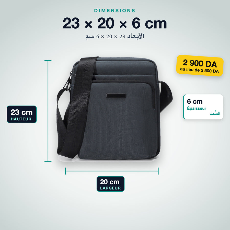 Dimensions de la sacoche homme : 23 × 20 × 6 cm