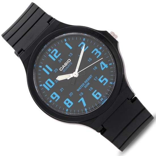 Casio MW-240 bleu vue de biais