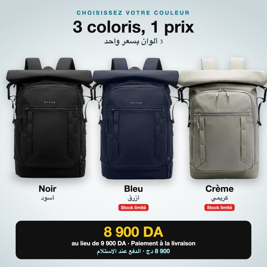 Sac Bange roll-top en noir, bleu et crème