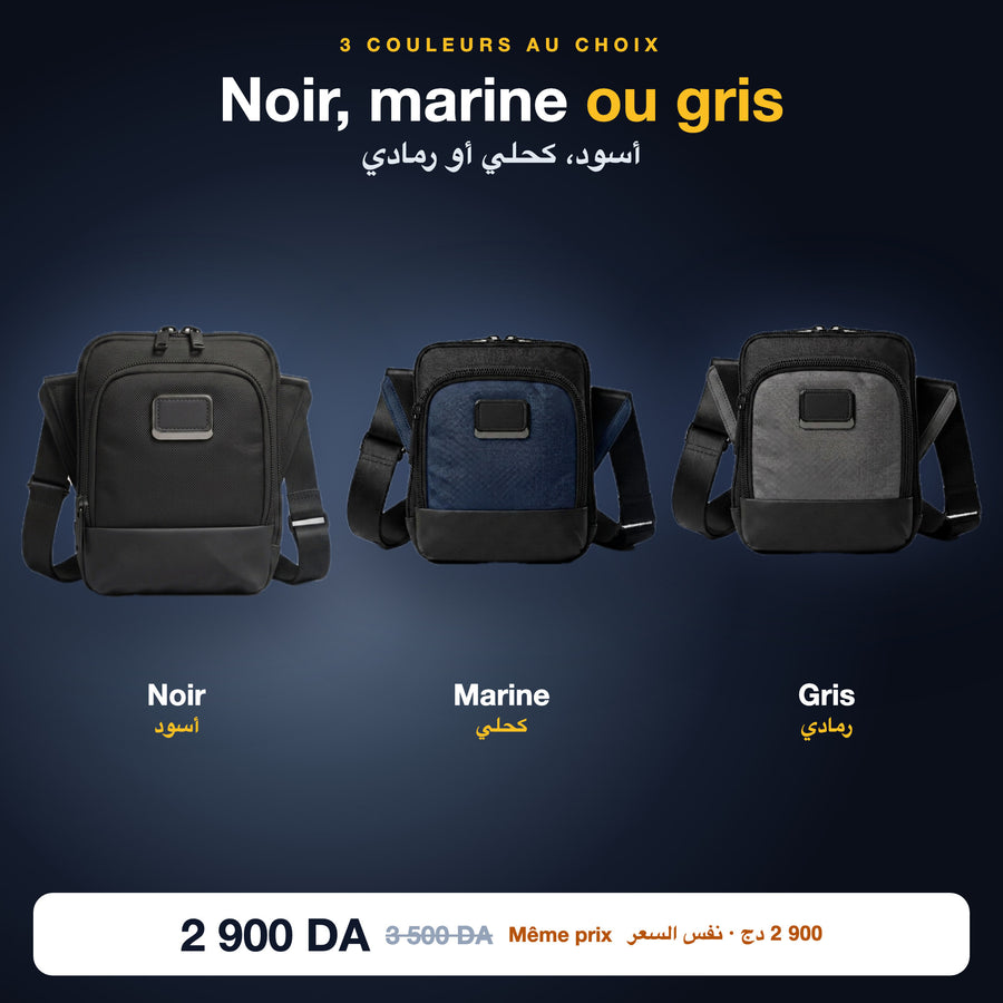 Sacoche format moyen en noir, marine ou gris