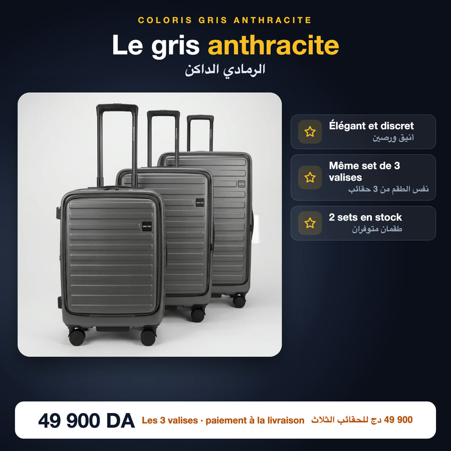 Set de 3 valises gris anthracite