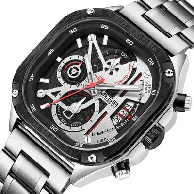 MEGIR Homme – Montre Chronographe Acier inoxydable &amp; Élégance Métallique