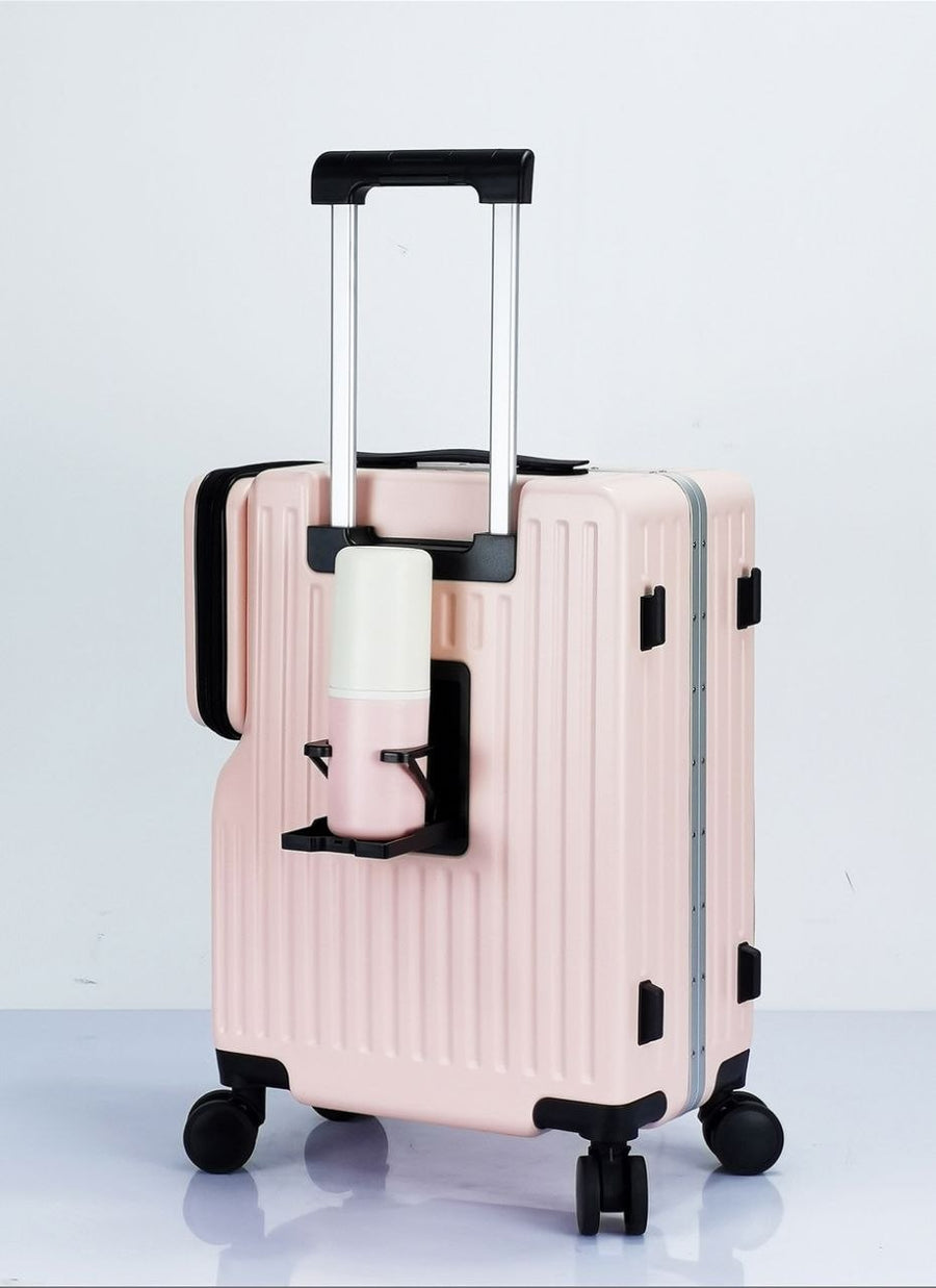 Porte-gobelet intégré sur le côté de la valise cabine rose