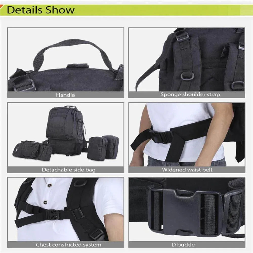 Sac À Dos avec sacoche De Randonnée Camping Tactique 4 en 1 - Backpack dz