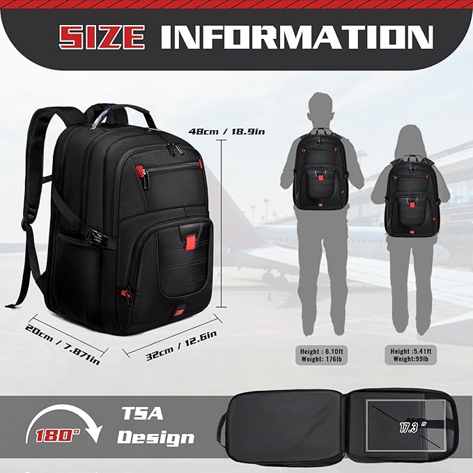 Sac à dos 50L, pour voyage et ordinateur 17 pouces