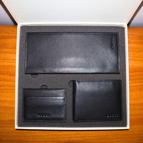 Coffret 3 en 1 Cuir Véritable Portefeuille porte carte et cheque