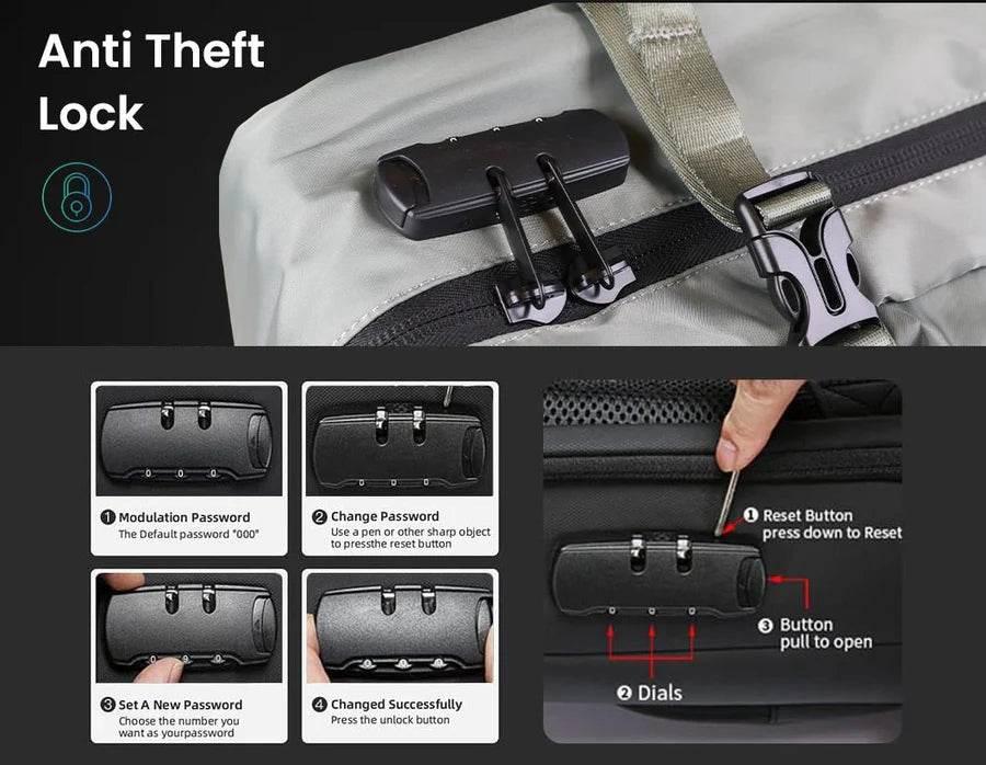 Sac à dos de voyage BANGE 3 en 1 Antivol avec bandoulière amovible - Backpack dz