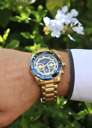 Panzer Doré & Bleu – Montre Chronographe Homme en Acier inoxydable | Élégance affirmée