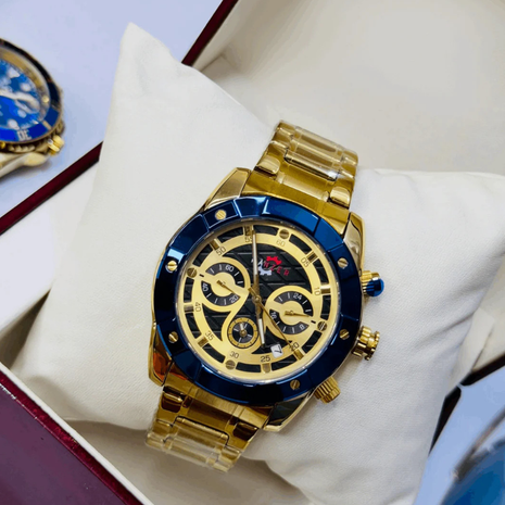 Panzer Doré & Bleu – Montre Chronographe Homme en Acier inoxydable | Élégance affirmée