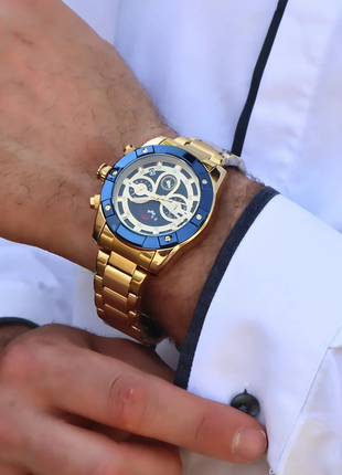 Panzer Doré & Bleu – Montre Chronographe Homme en Acier inoxydable | Élégance affirmée