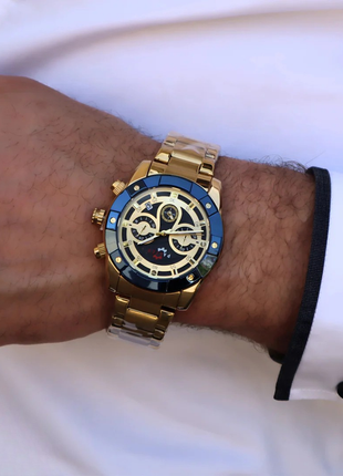 Panzer Doré & Bleu – Montre Chronographe Homme en Acier inoxydable | Élégance affirmée