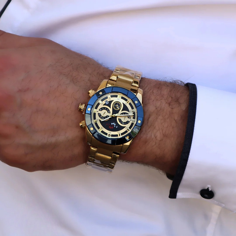 Panzer Doré & Bleu – Montre Chronographe Homme en Acier inoxydable | Élégance affirmée