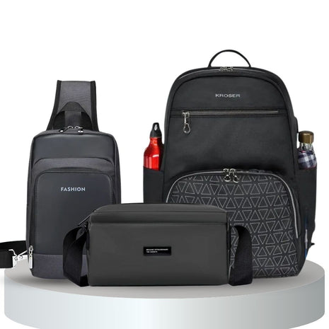 Pack 3 pièces : Sac à dos KROSER + 2 pochettes