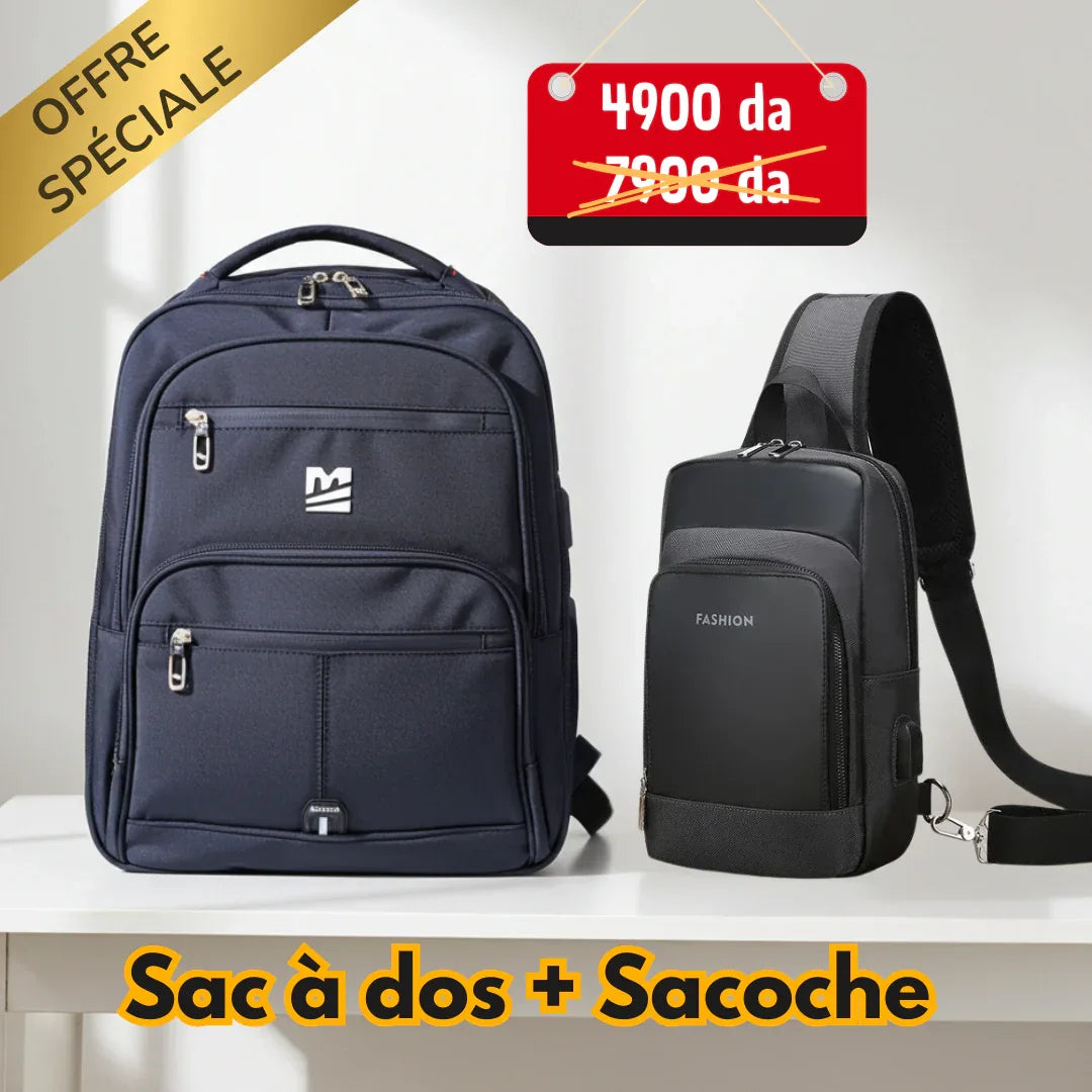 Pack 2 pièces : Sac à dos Marcelo + Sacoche - Backpack dz