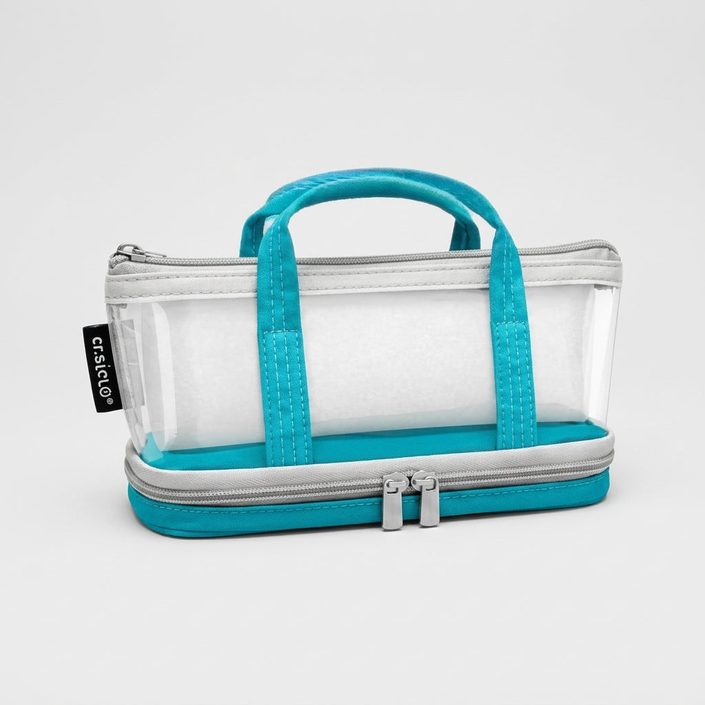 Trousse Cristal Transparente à Double Compartiment avec Poignées