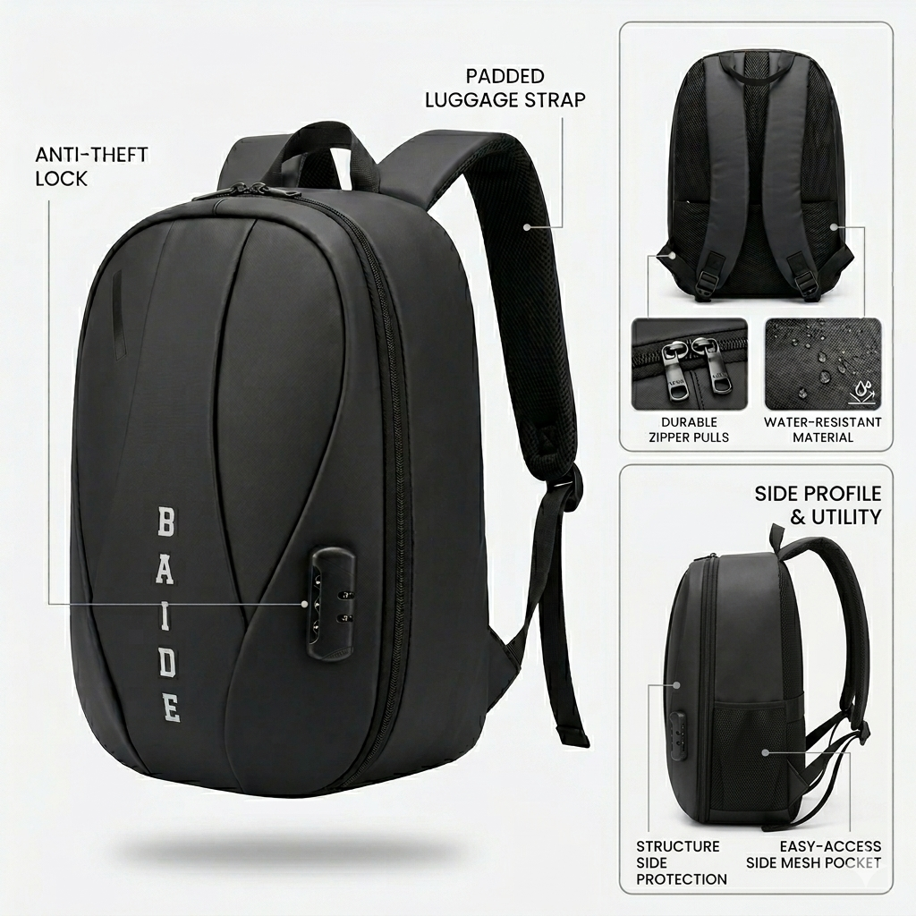 حقيبة ظهر BAIDE المضادة للسرقة لأجهزة الكمبيوتر المحمول
