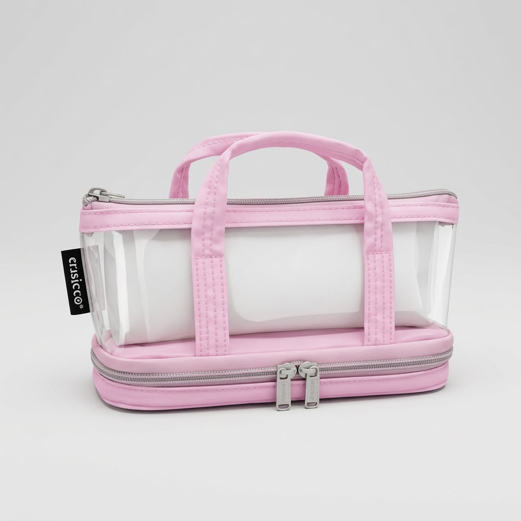 Trousse Cristal Transparente à Double Compartiment avec Poignées