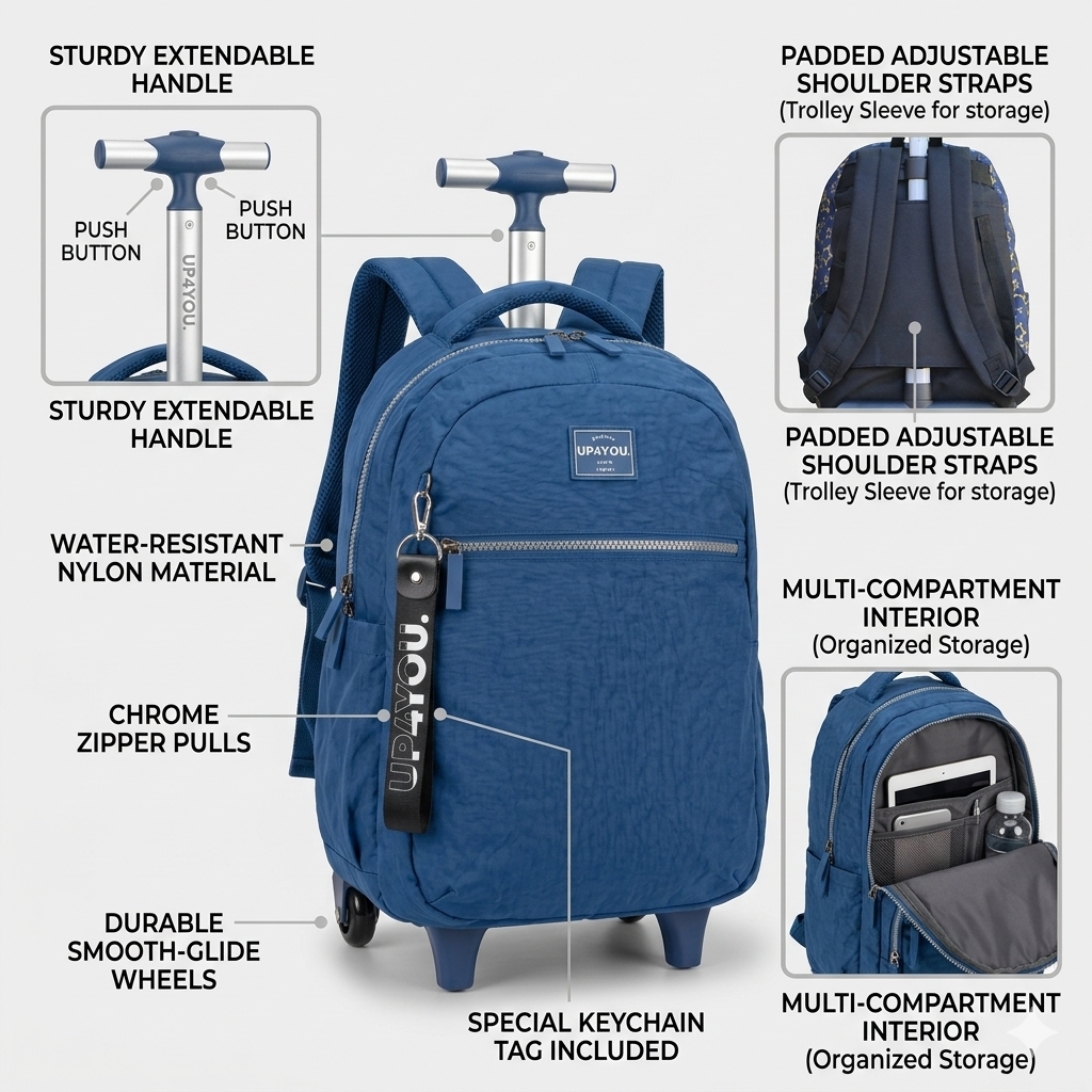 Sac a Dos chariot avec Roulettes scolaire