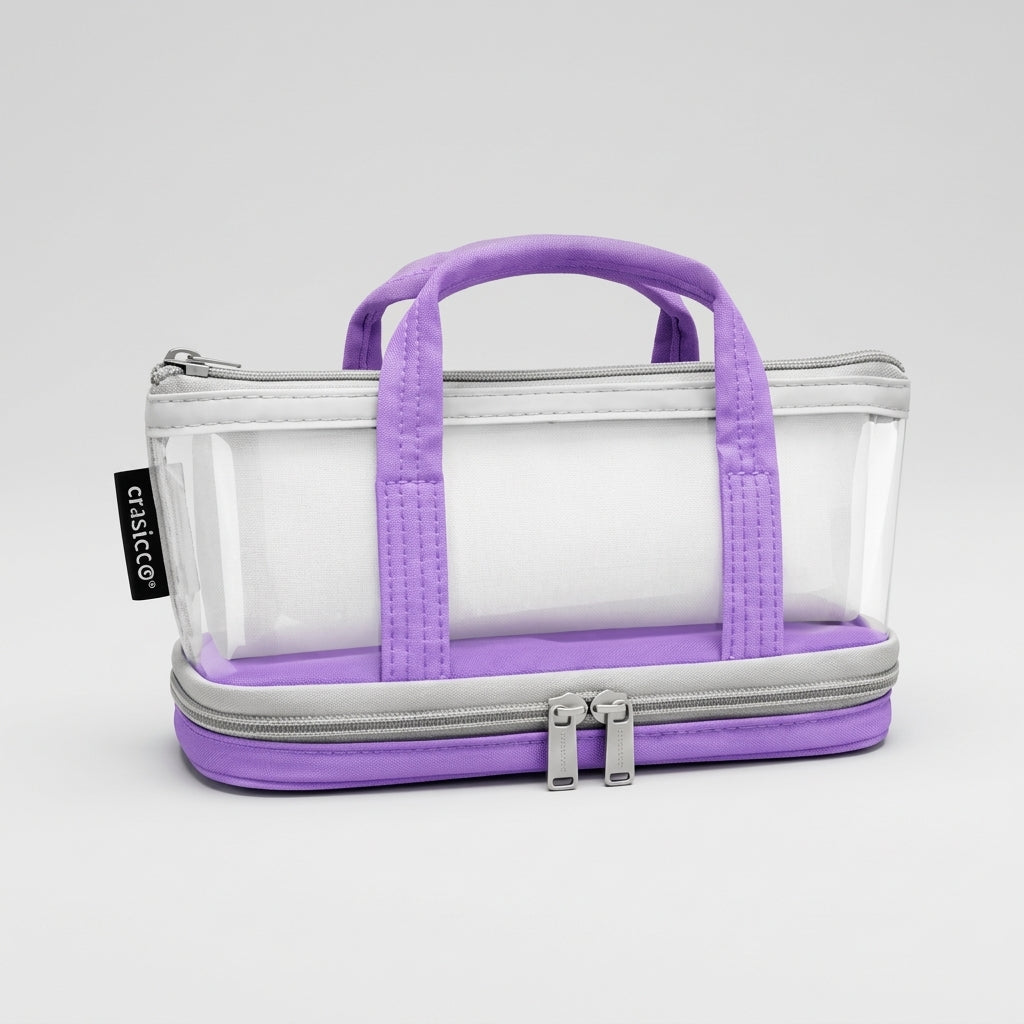 Trousse Cristal Transparente à Double Compartiment avec Poignées