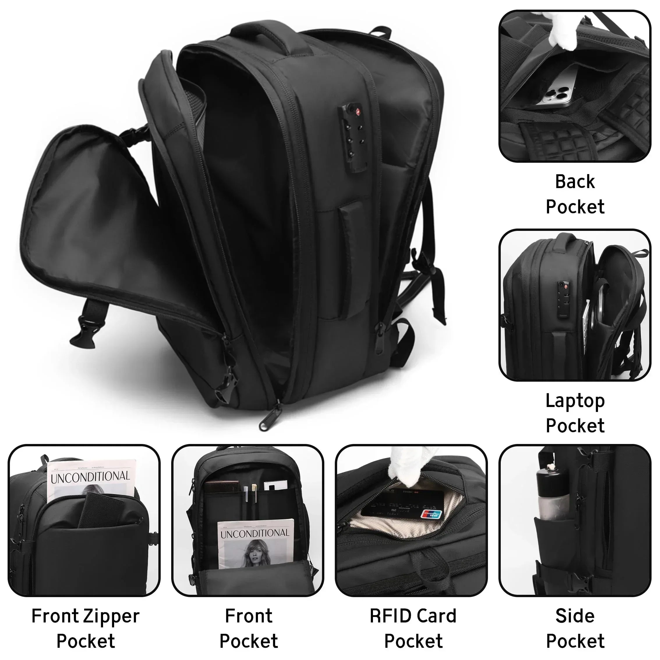 Sac à dos de voyage extensible grande capacité imperméable à compression sous vide anti-vol - Backpack dz