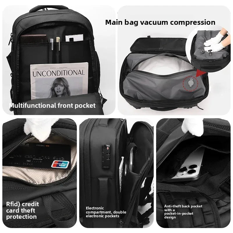 Sac à dos professionnel multifonctionnel extensible avec compression sous vide et anti-vol - Backpack dz