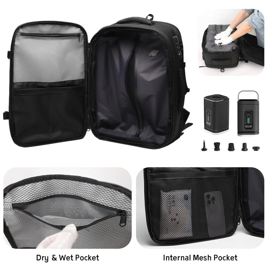 Sac à dos professionnel multifonctionnel extensible avec compression sous vide et anti-vol - Backpack dz
