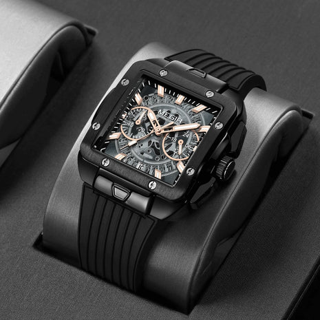 MEGIR Homme – Montre Sport Chronographe Carrée & Bracelet Silicone