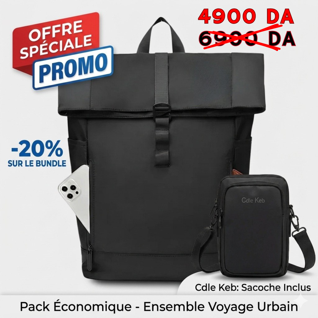 Pack Casual : Sac a dos Roll Top + Sacoche casual