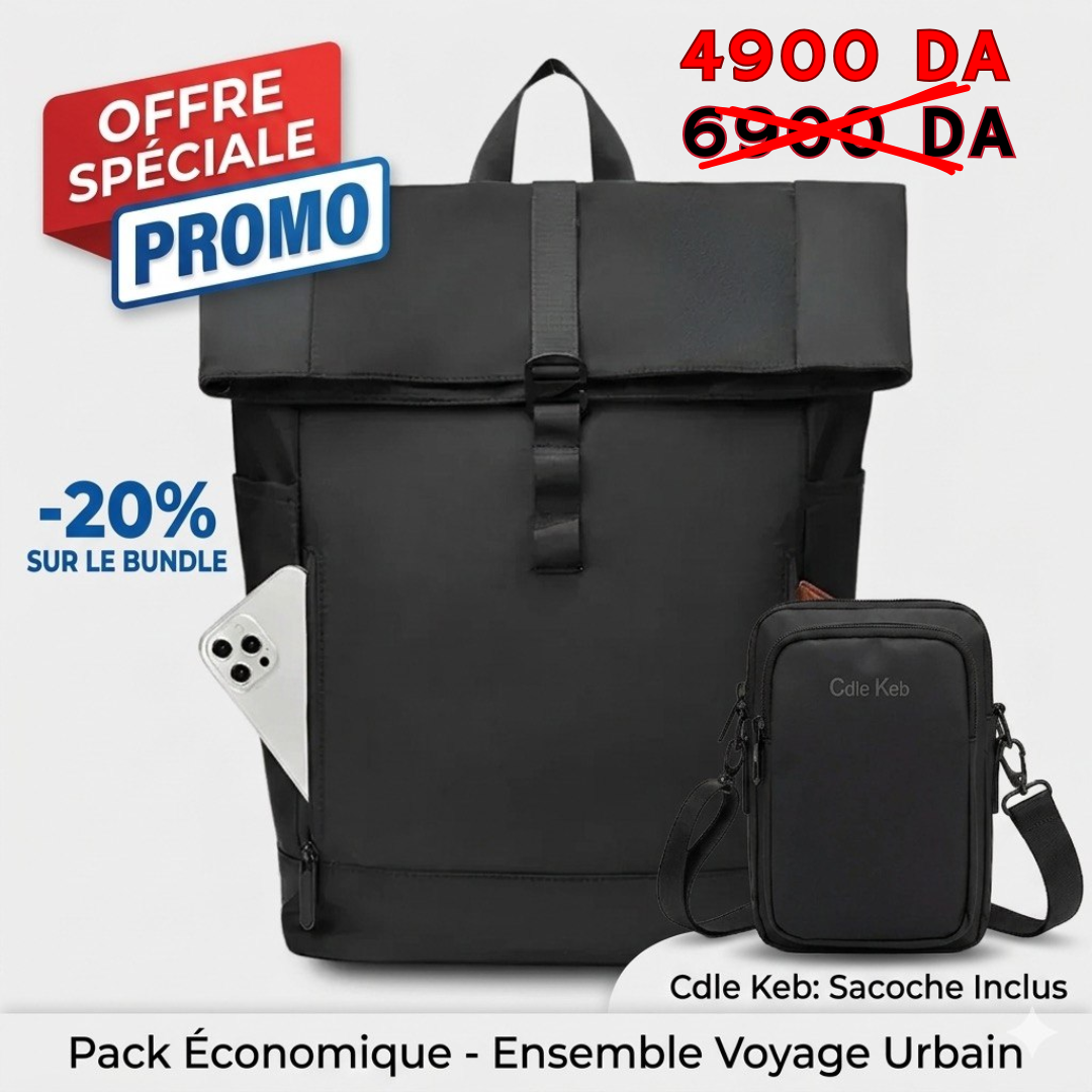 Pack Casual : Sac a dos Roll Top + Sacoche casual