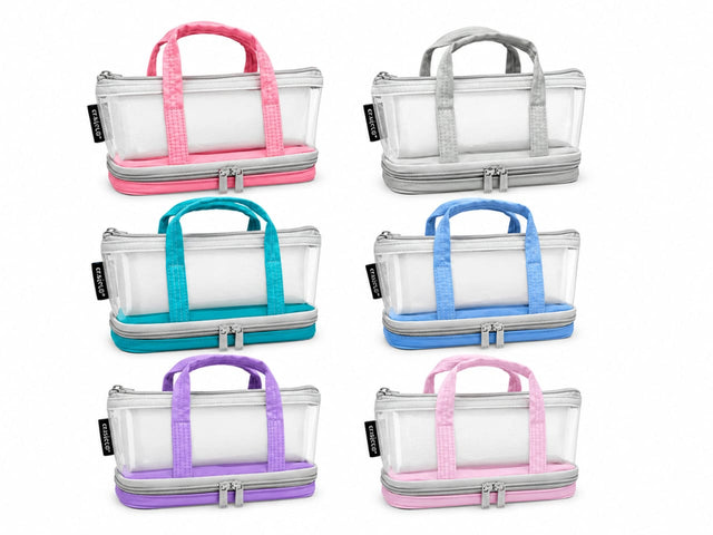 Trousse Cristal Transparente à Double Compartiment avec Poignées