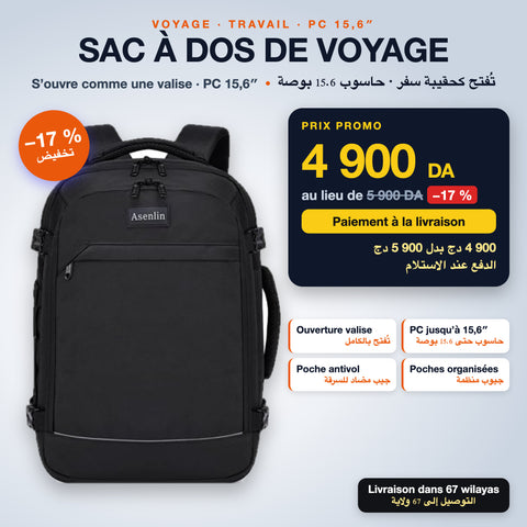 Sac à dos de voyage Asenlin PC 15,6″ à ouverture valise