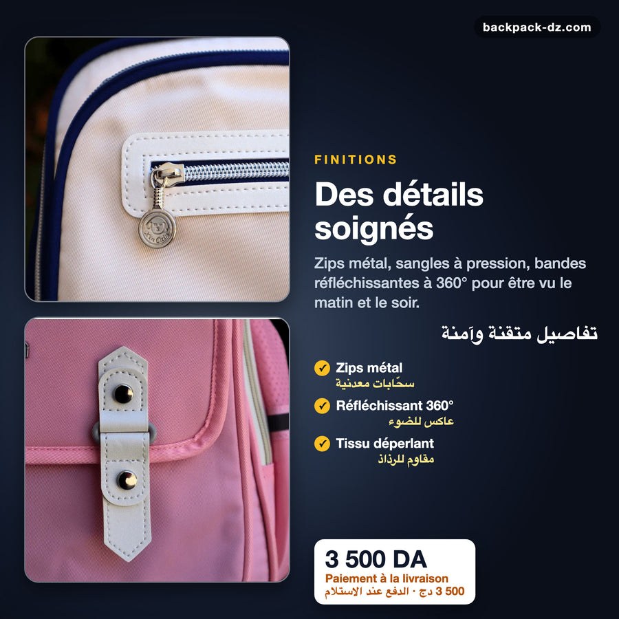 Finitions : zips métal et sangles à pression