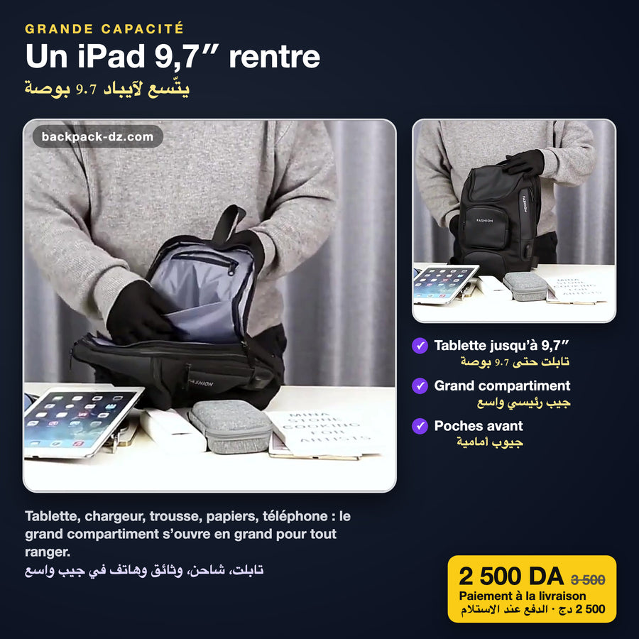 Un iPad 9,7 pouces rentre dans le sac bandoulière