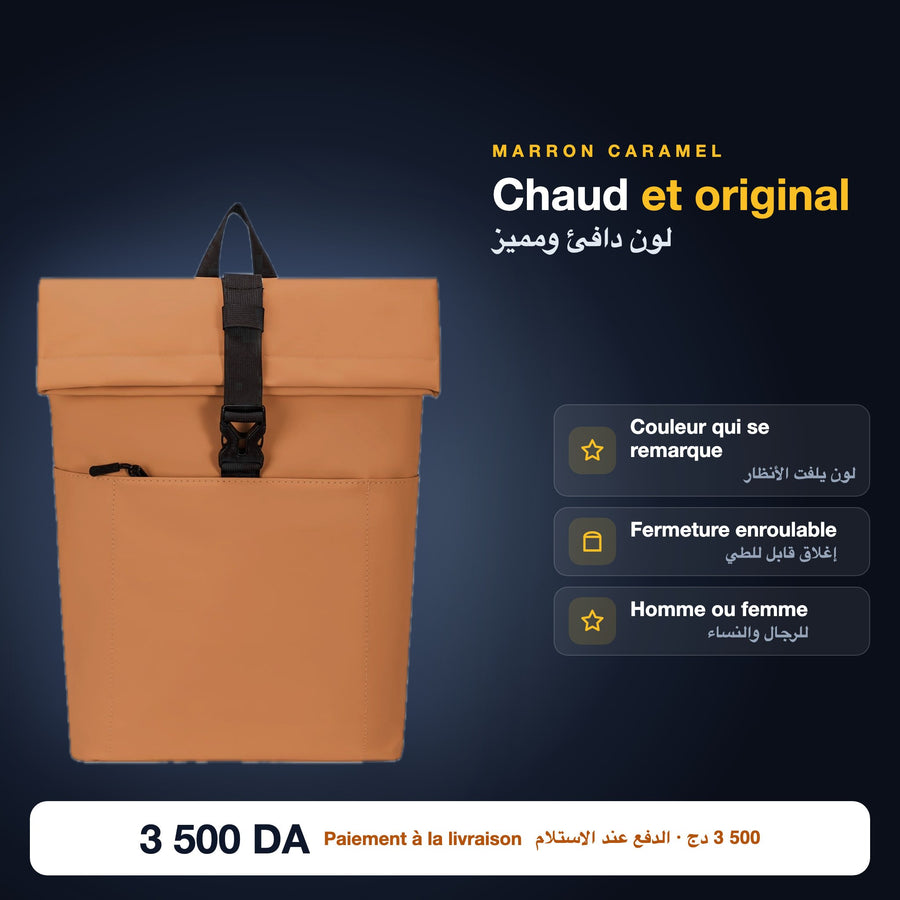 Sac à dos enroulé casual marron caramel