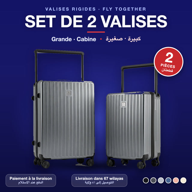 Set de 2 valises rigides Fly Together : grande et cabine, en 6 coloris