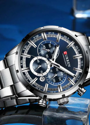 CURREN – Montre homme de luxe au cadran bleu nuit & bracelet acier inoxydable