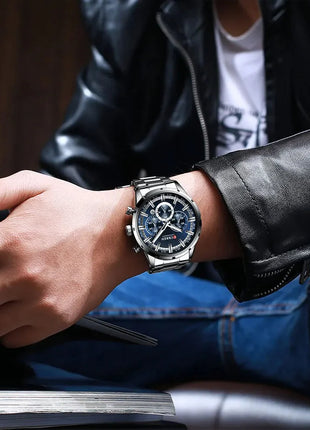 CURREN – Montre homme de luxe au cadran bleu nuit & bracelet acier inoxydable