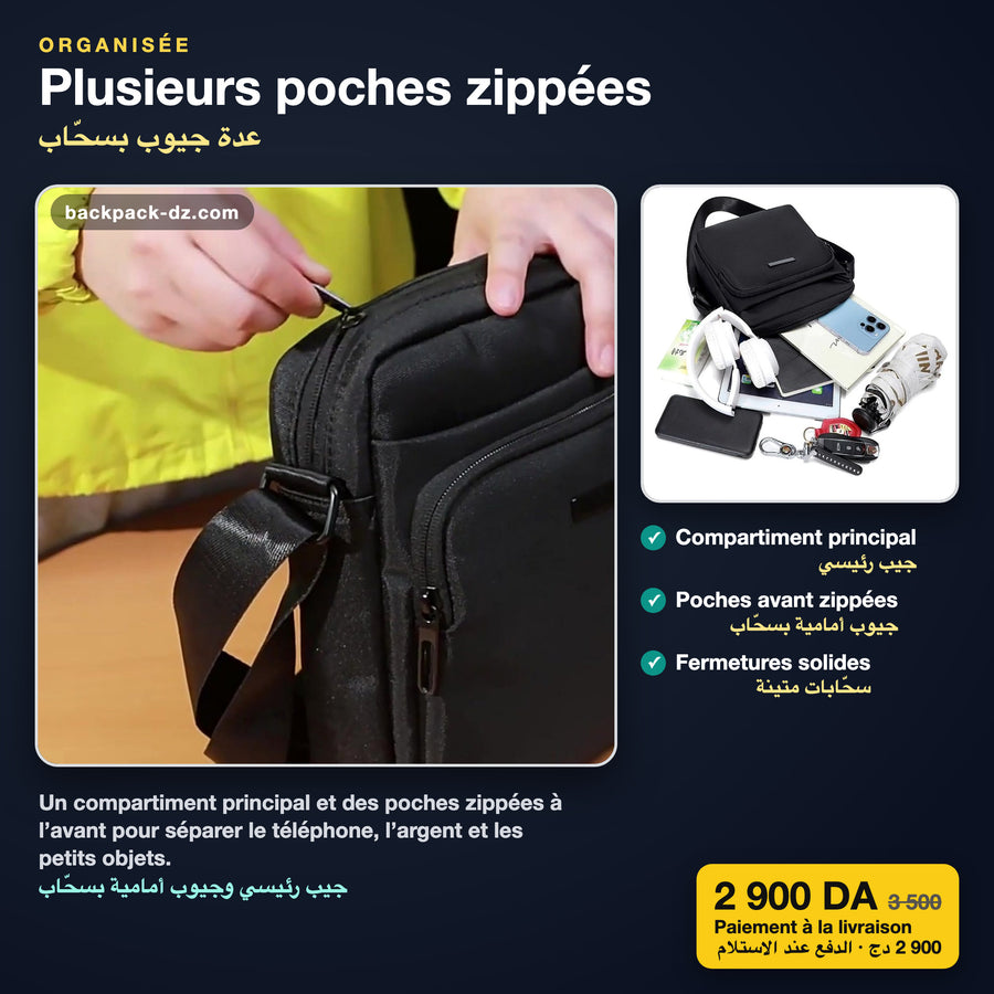 Poches zippées de la sacoche homme