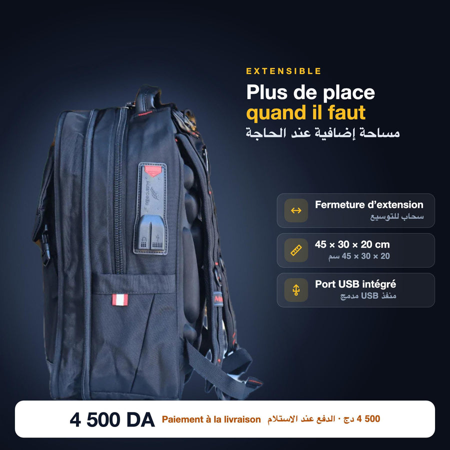 Sac à dos Marcelo PRO extensible, 45 × 30 × 20 cm, port USB