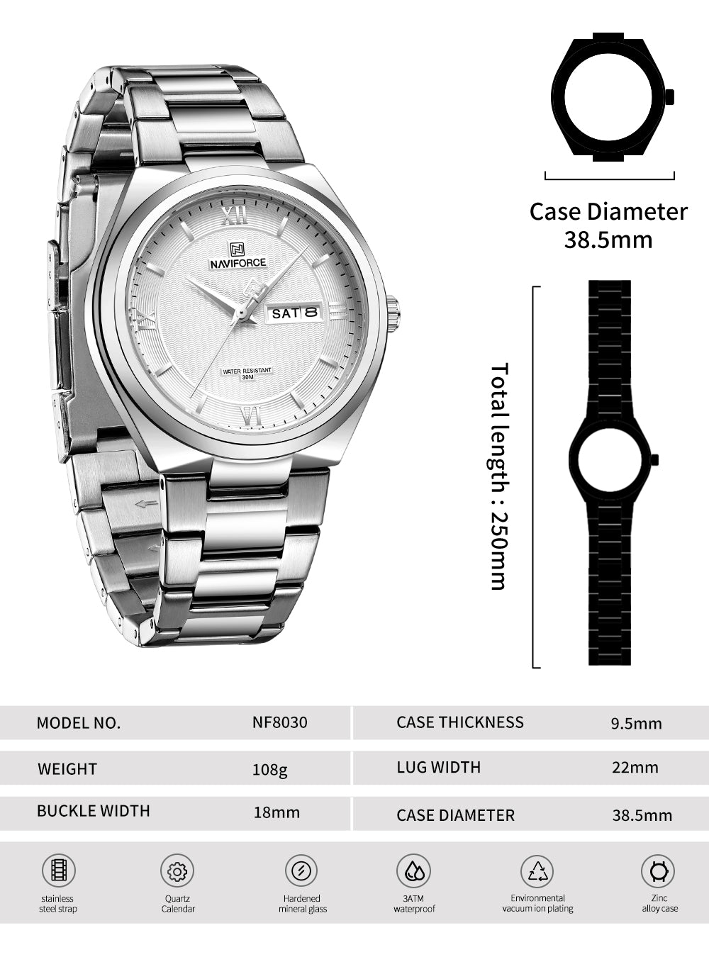Montre homme en acier inoxydable Original NAVIFORCE NF8030