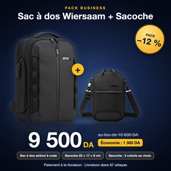 Pack Business : Sac à dos Wiersaam antivol + Sacoche WePower – 9 500 DA