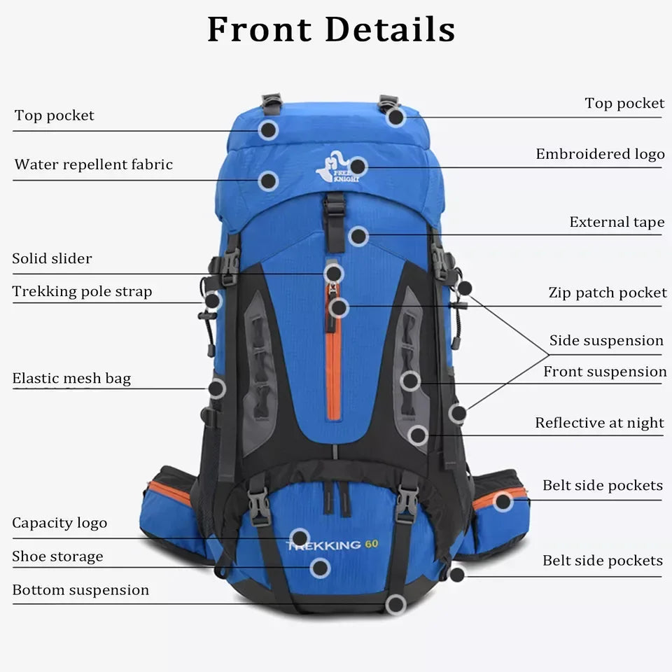 Sac à Dos de Randonnée 60 L avec Housse de Pluie - Backpack dz