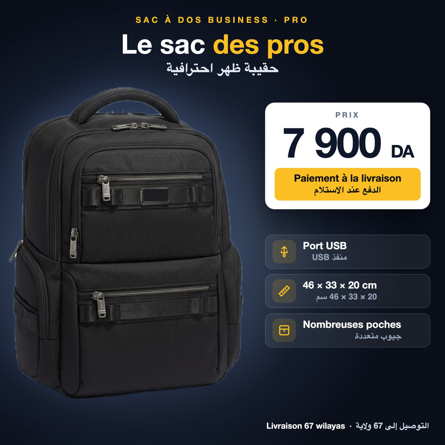 Sac à dos business pro noir avec port USB, 7 900 DA, paiement à la livraison